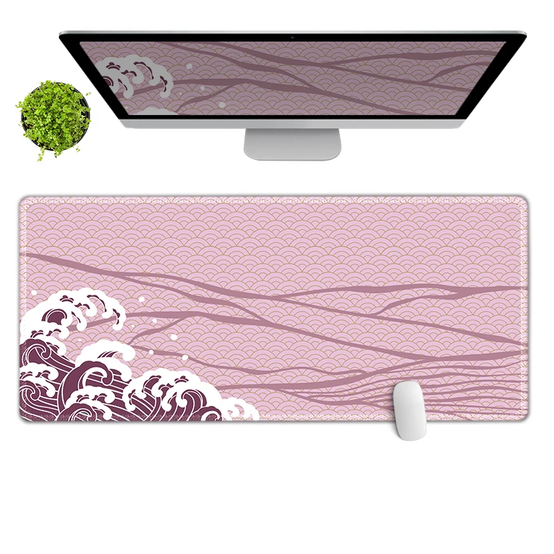 

Игровой коврик для мыши Pink Wave, большие коврики для мыши для стола, Нескользящий Резиновый базовый Настольный коврик со сшитыми краями для офисных игр и учебы