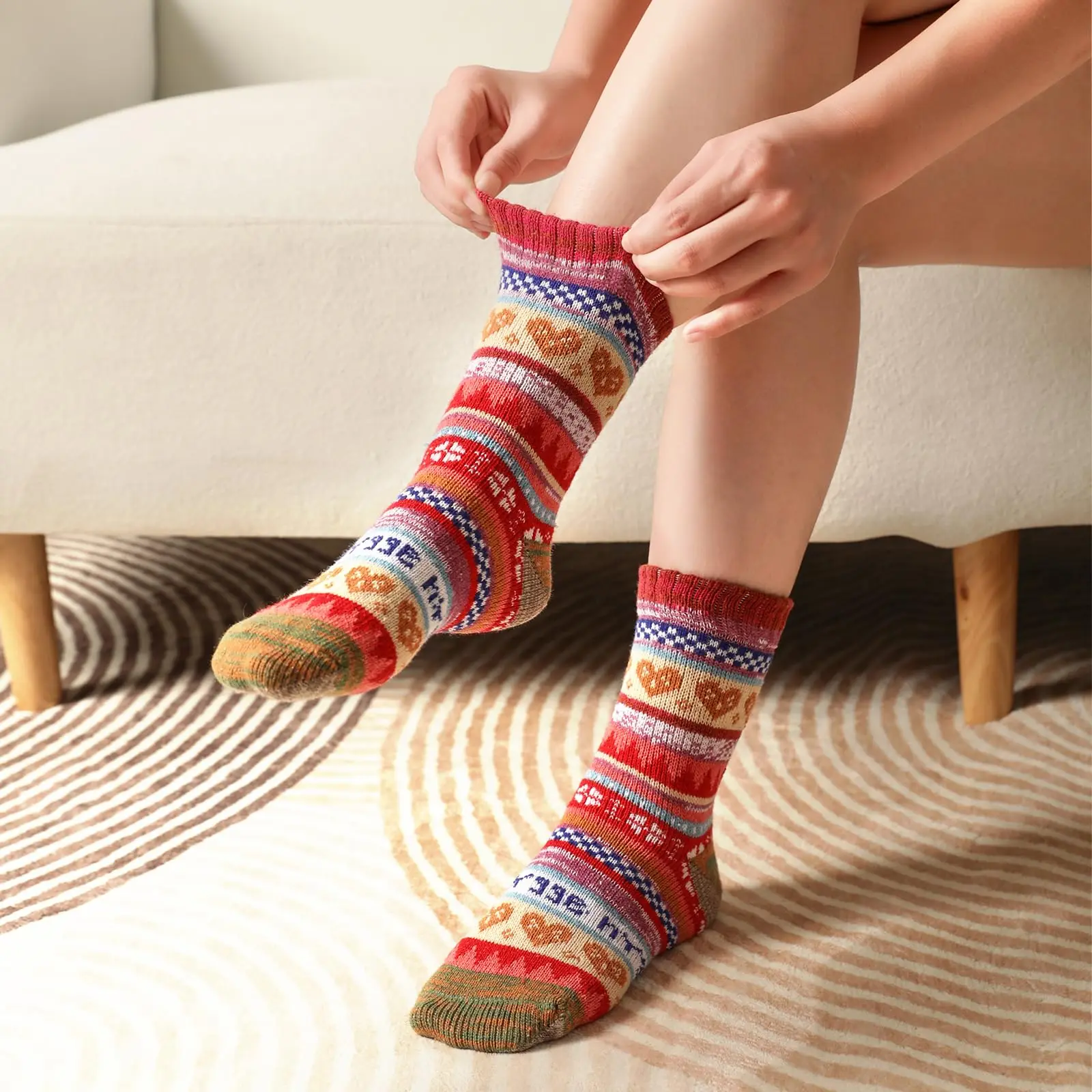 5 Pairs Wool Socks for Women - Womens Wool Socks Winter Warm Wool Socks Men Cozy Knit Socks Boots Socks for Women