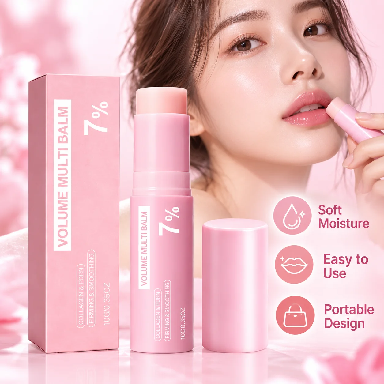 Pink Moisture Balm Stick Lightweight Face Lip Eye Care Hydrating Nourishing Formula for Dry Areas Portable Daily Beauty Skincare