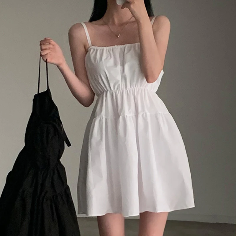 세련된 화이트 첫사랑 원 숄더 드레스 여성 여름 슬리밍 짧은 치마 하이 웨이스트 한국 스타일 통근 기타