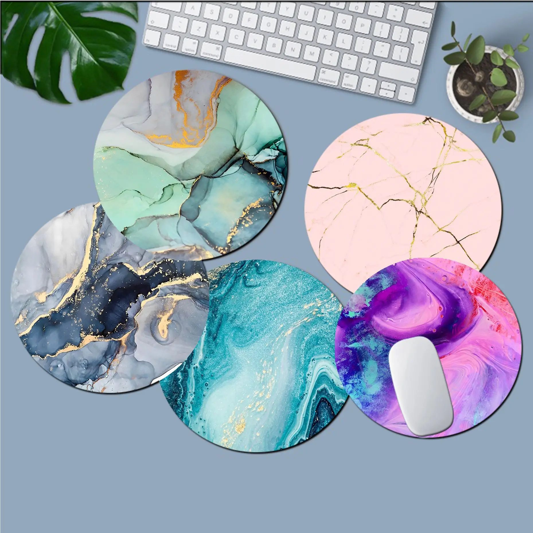 Marble Small Round Desktop Desk Mat Kawaii Gaming Accessories Students Writing Pad Mouse Pad For PC Mouse Carpet