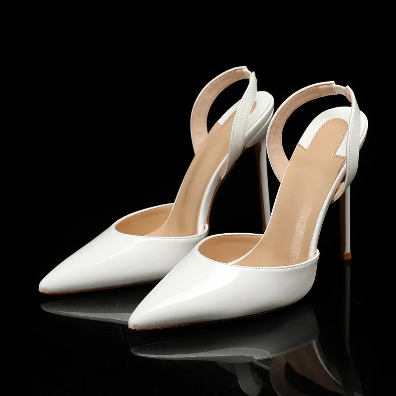 

New leather-covered pointed-toe PU high-heeled Party formal shoes - slingbacks. European-style large-sized high-heeled shoes.
