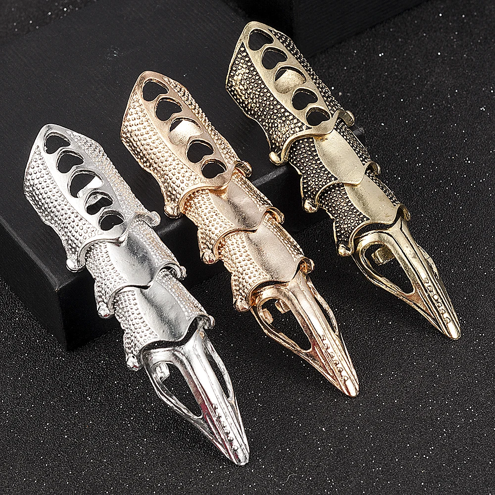 2022 NEW Fashion Cool Men Boys Punk Gothic Rock Scroll Joint Armor Knuckle Metal Full Finger Rings Gold Cospaly DIY Rings