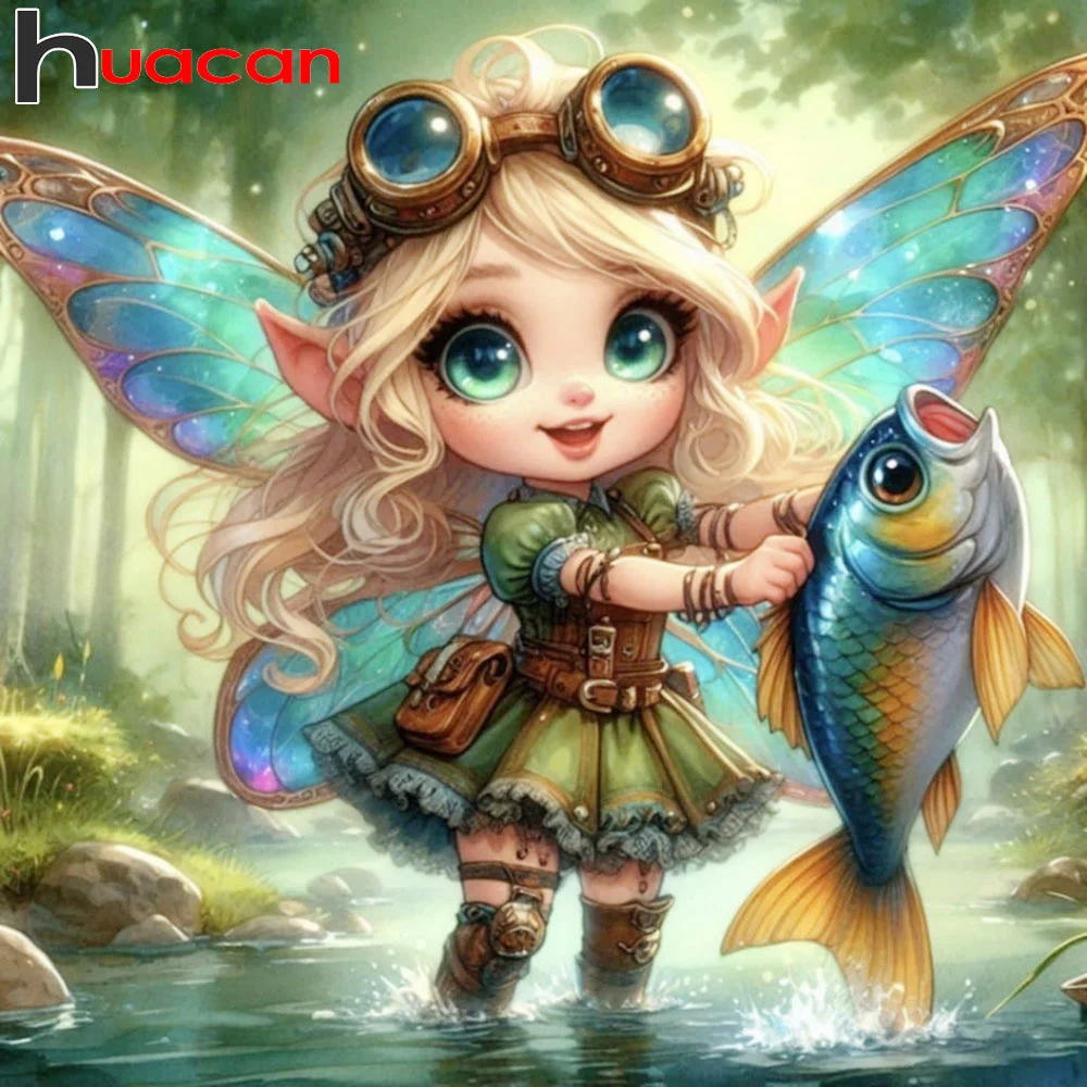 

Huacan New Arrivals 5D Diy Diamond Embroidery Beautiful Fairy and Fish Picture Diamond Painting Complete Kit Home Decor