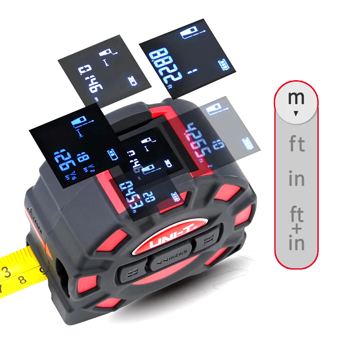 UNI-T Laser Tape Measure 2 in 1 Digital Electronic Ruler Hook Magnetic Laser Distance Meter with 5m Tape M Ft In Ft+In Units