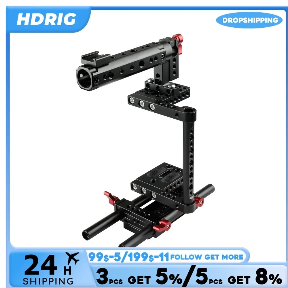 HDRIG Universal DSLR Camera Kit Camera Cage with Rail Support System & Tripod Mount Plate for Canon Nikon Sony Panasonnic