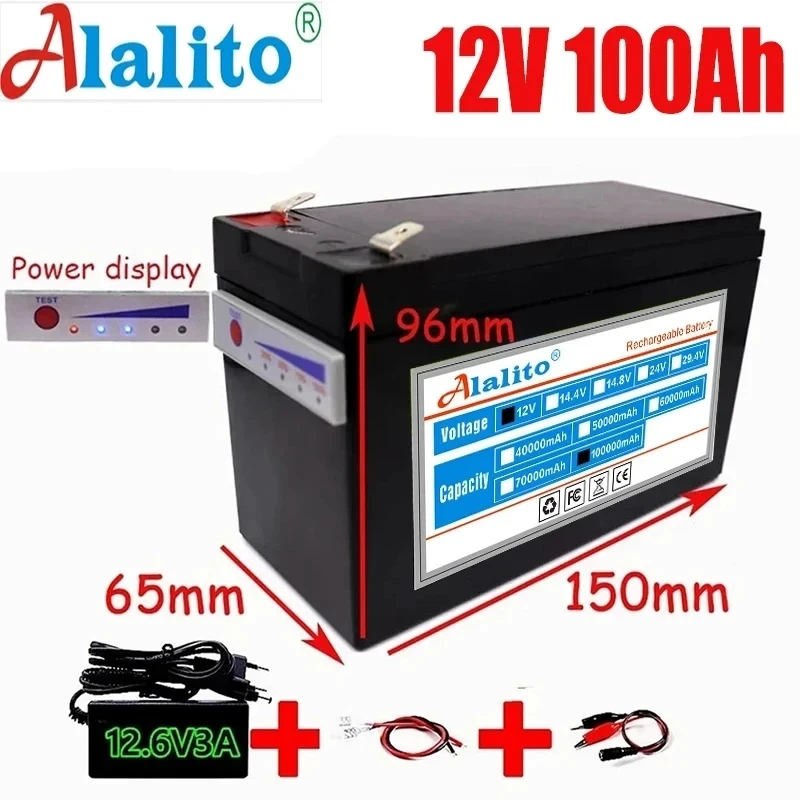 

NEW Sprayers 12V 100Ah Built-In High Current 30A BMS 18650 Lithium Battery Pack For Electric Vehicle Batterie 12.6V Charger