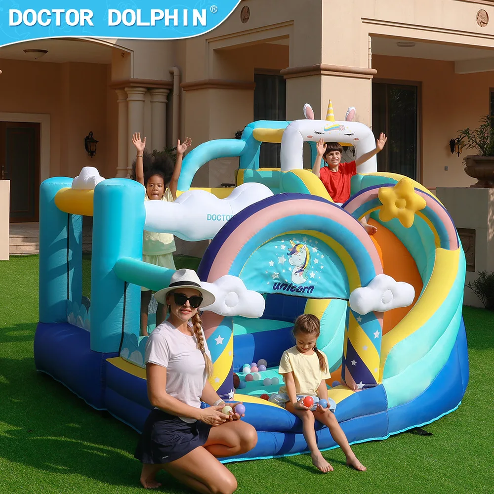 Doctor Dolphin Inflatable jumping Castle Boucy House wth Ball Pit Slide Bounce House with Blower birthday gift toys for kids
