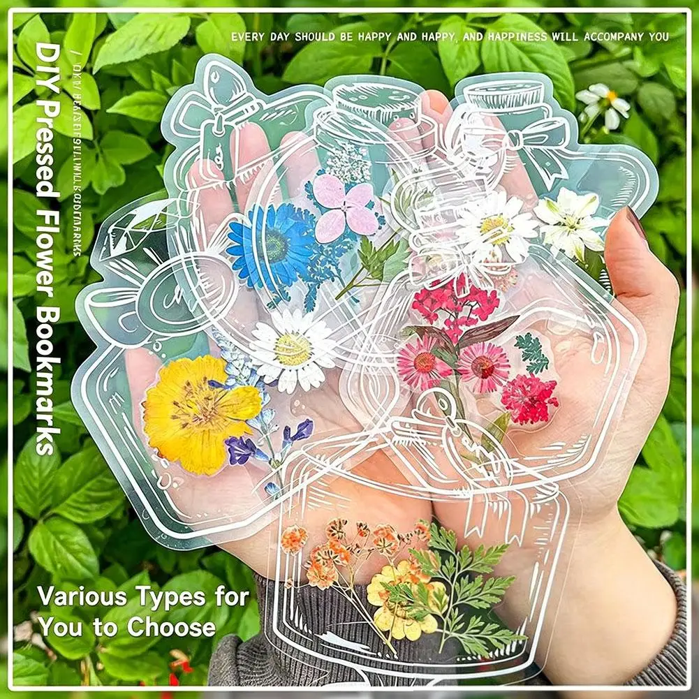 20Pcs DIY Transparent Dried Flower Bookmarks Herbarium Bookmarks Flower Page Clips Reading Mark Glassware Shape Bookmark Sticker