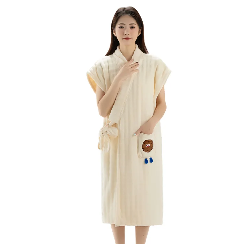 Short-Sleeve Women’s Robe, Class A, Highly Absorbent and Quick-Drying, Wearable Shower Robe for Home or Hotel Use in Summer
