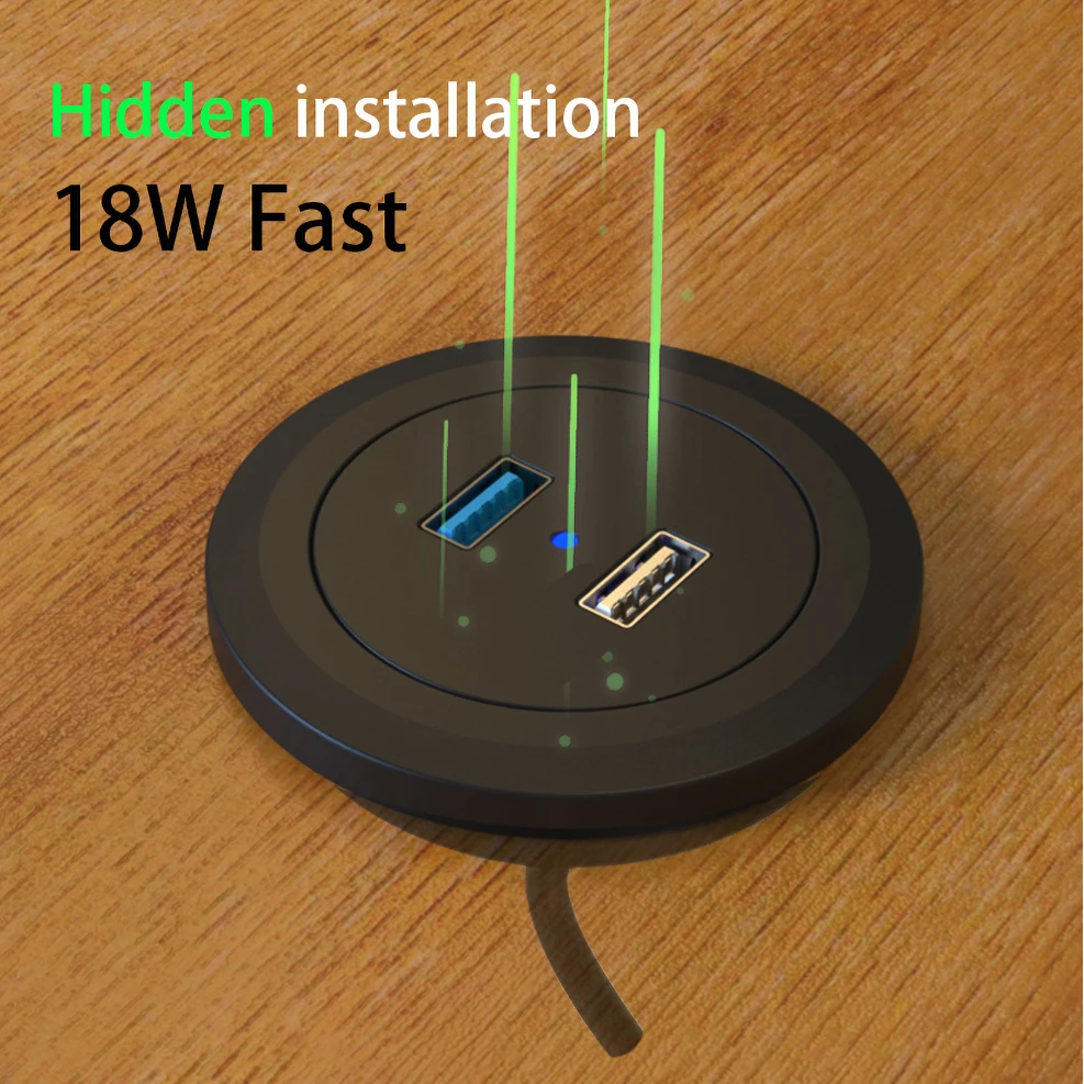 

Universal Hidden installation Desk Quick Charger 3.0 Dual USB Port Socket HUB Mobile Phone Fast Charging Multi USB Charger Dock