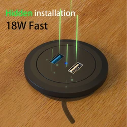 Universal Hidden installation Desk Quick Charger 3.0 Dual USB Port Socket HUB Mobile Phone Fast Charging Multi USB Charger Dock