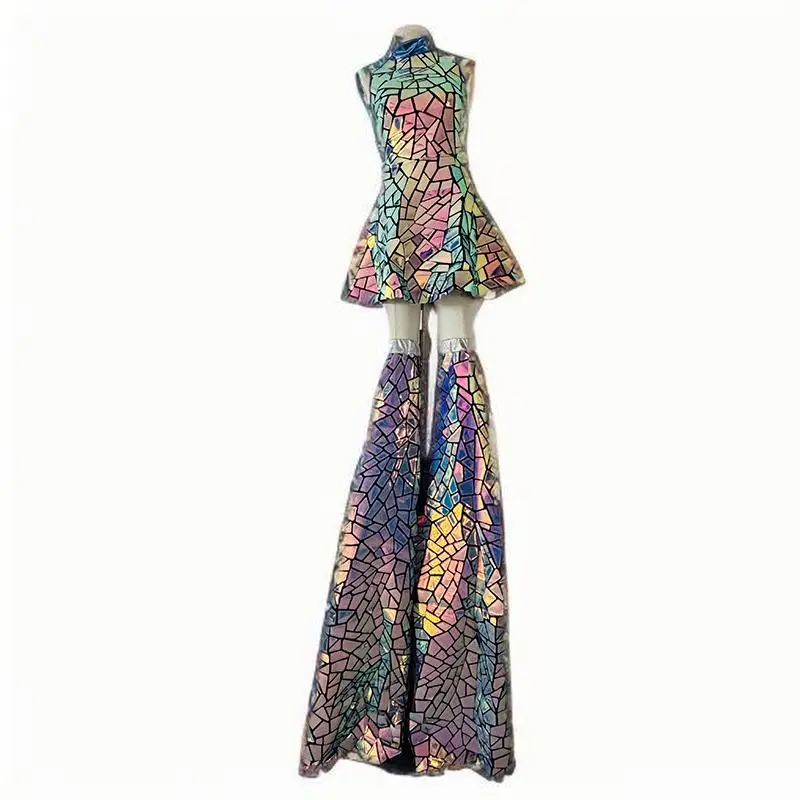 

Women Evening Outfit Sleeveless Shiny Silver PU Nightclub Dress Bar Dj Gogo Dancer Singer Stage Costume Halloween Carnival Party