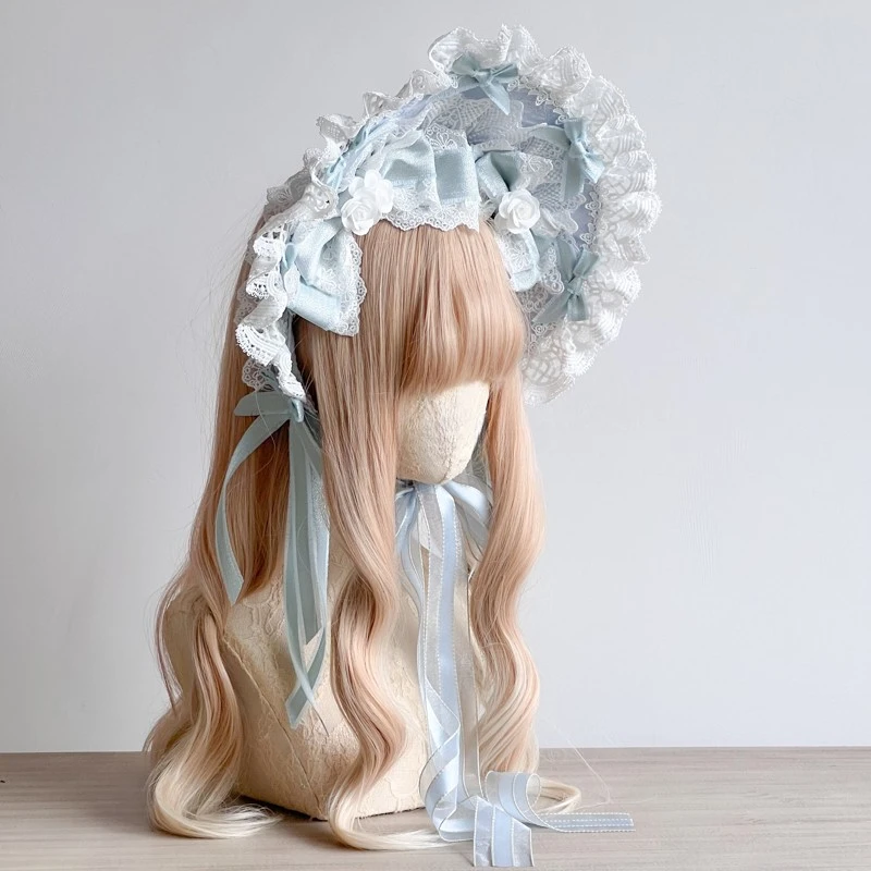 Headdress Women's Ice Blue Color Matching Flower Wedding Lace Bow Fabric With Ribbon Suitable for Fashion Clothing Accessories