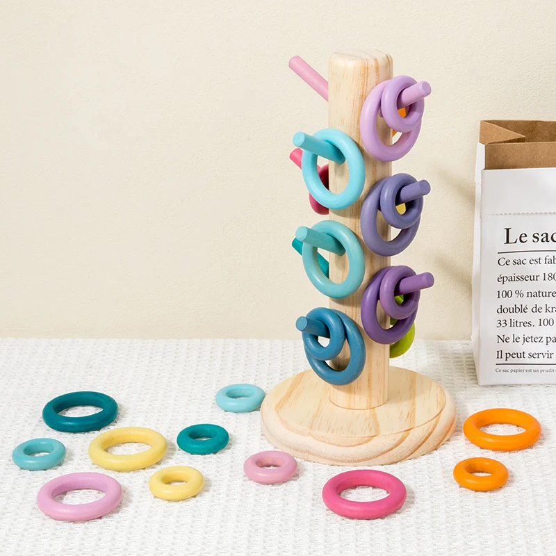 Giocattolo educativo per neonati e bambini Ordinamento colorato Albero arcobaleno Giocattolo in legno con riconoscimento della forma a forma di macaron per la decorazione domestica