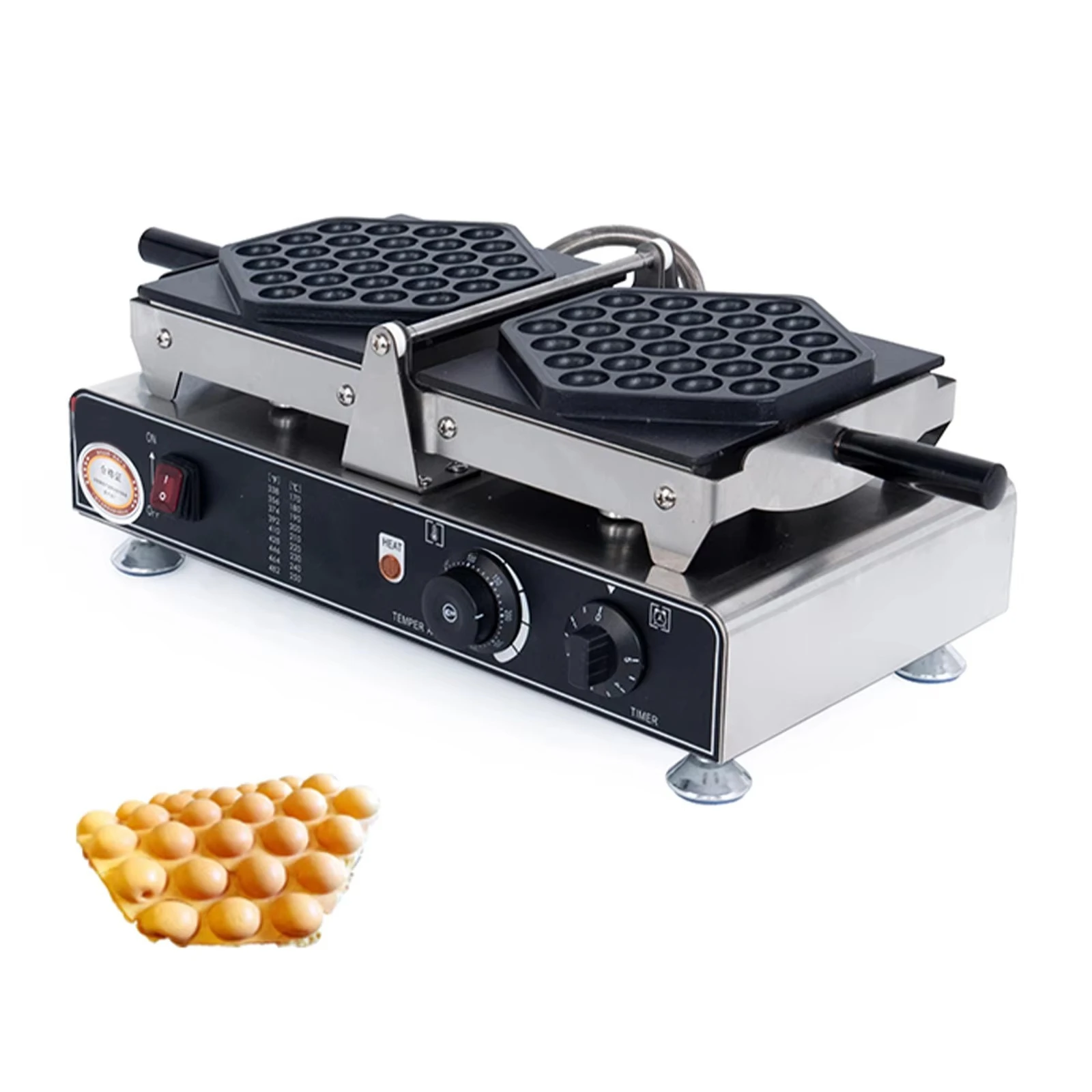

1400W Commercial Stainless Steel Bubble Waffle Maker Non-Stick for Teflon Coating Iron Snack Machine Plastic Handle Condition Ne