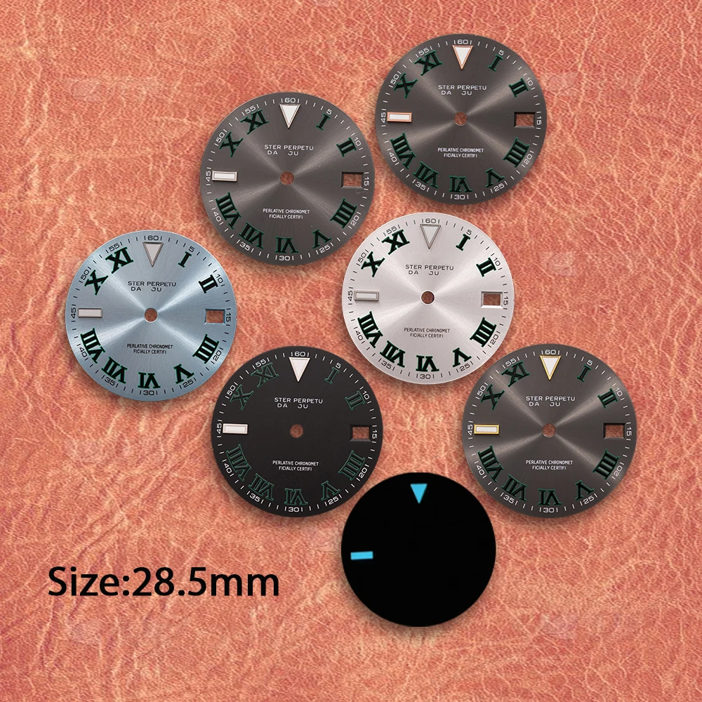 28,5mm S-Logo New Roman Zifferblatt Passend für NH35 NH36 Japanisches Uhrwerk Eisblau Leuchtend Uhren-Modifikationszubehör