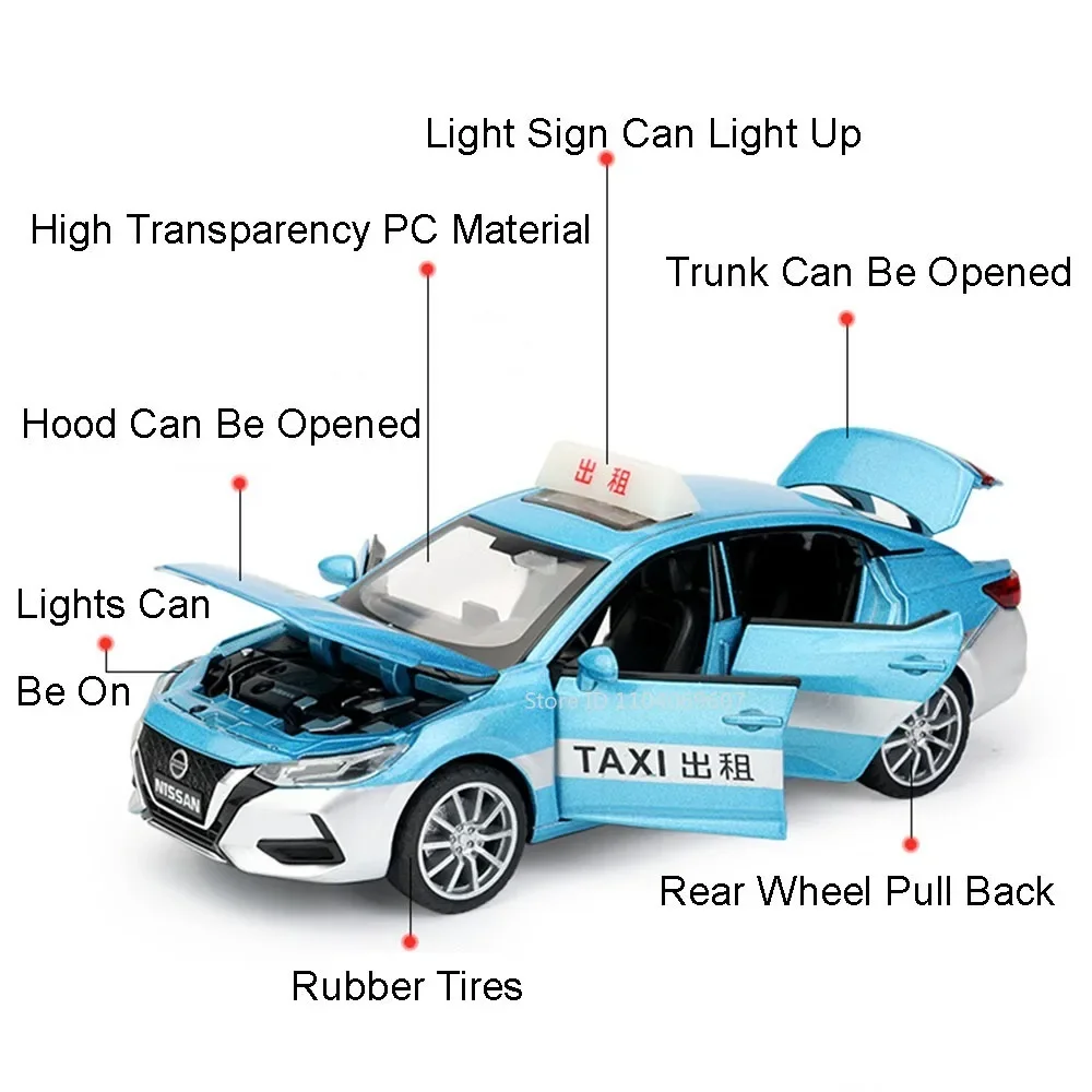 1:32 sylphy miniatura táxi carro modelo brinquedos gtr34 carros esportivos liga diecast 6 portas abertas puxar para trás som luz presentes para crianças