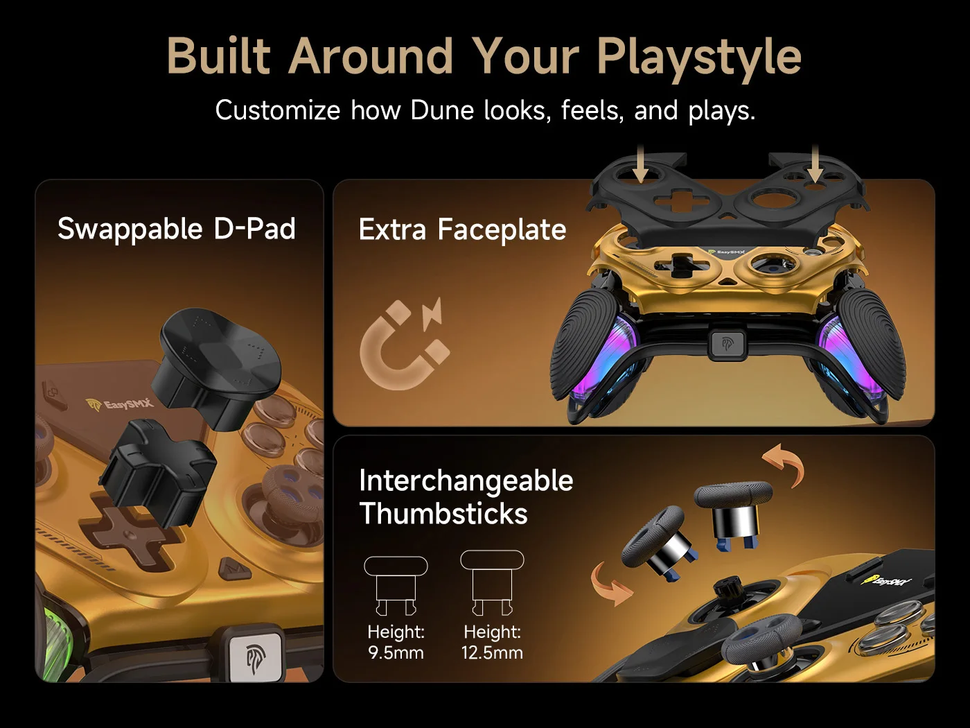 EasySMX D15 3-Modus-Spielcontroller, Gamepad mit TMR-Joystick, RGB-Ladestation für Nintendo Switch, PC, Android, iOS – Detail 8