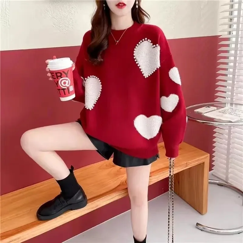 Koreaanse Vrouwen Ronde Hals Trui Truien Vrouwelijke Casual Jacquard Breien Jas Herfst Dames Mode Lange Mouwen Trui Tops