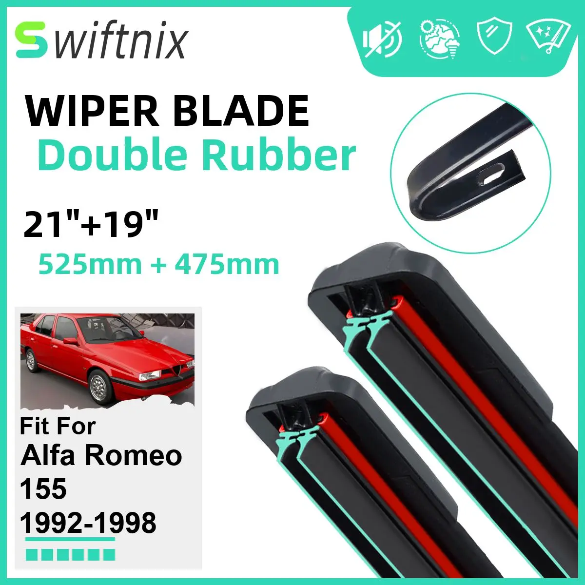 

Двойные резиновые автомобильные дворники для Alfa Romeo 155 1992-1998, резиновые автомобильные аксессуары для лобового стекла и лобового стекла