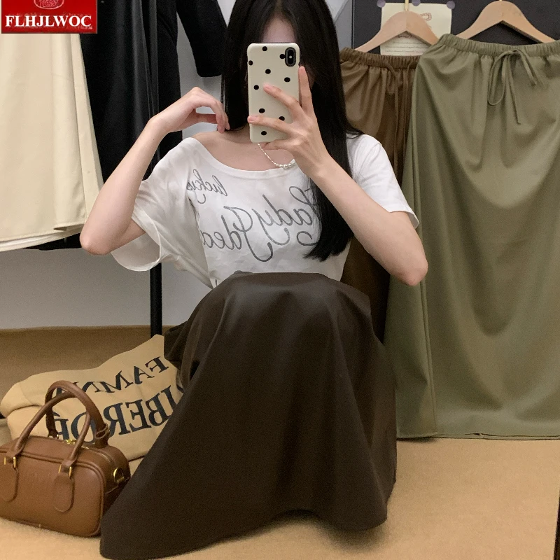 وهمية الجلود بولي تنورة تنورة عالية الخصر الرجعية مزاجه الفتيات النساء الموضة الأوروبية سيدة Shiring الخصر ربطة القوس فيونكة تنانير طويلة ماكسي