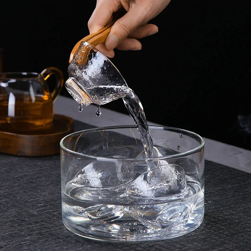 Japanese Zen Glass with Lid Tea Wash Large Tea Basin Kung Fu Tea Utensils Writing-Brush Washer High Temperature Resistance