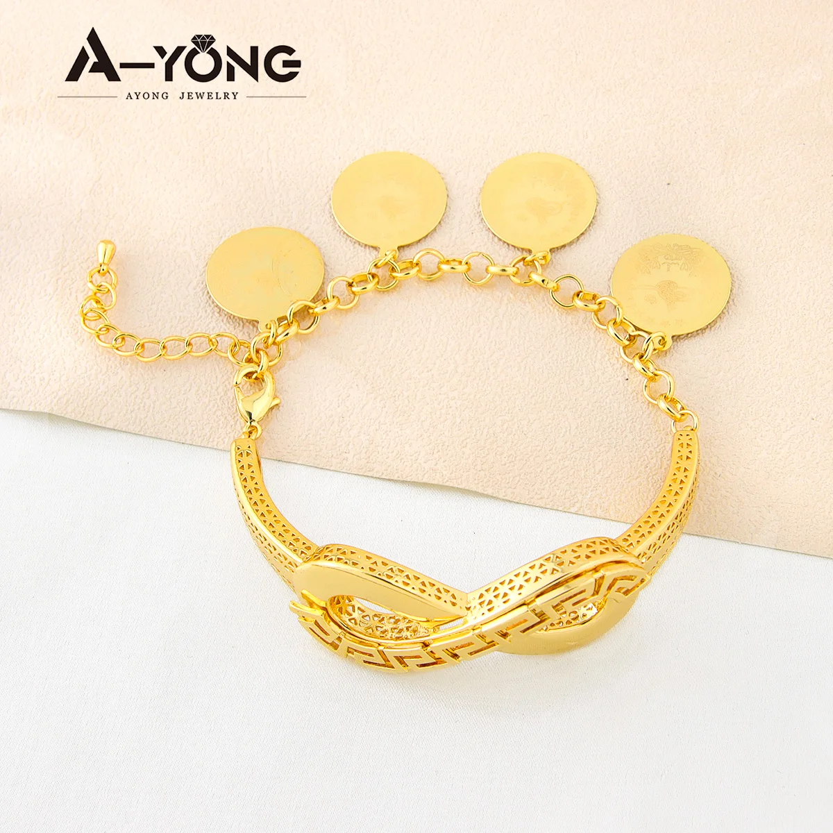 Turkish Gold Color Coins Bracelet 18k Gold Plated Fashion Unique Punk Personality Bangles Arab Dubai Women Party Jewelry Gifts