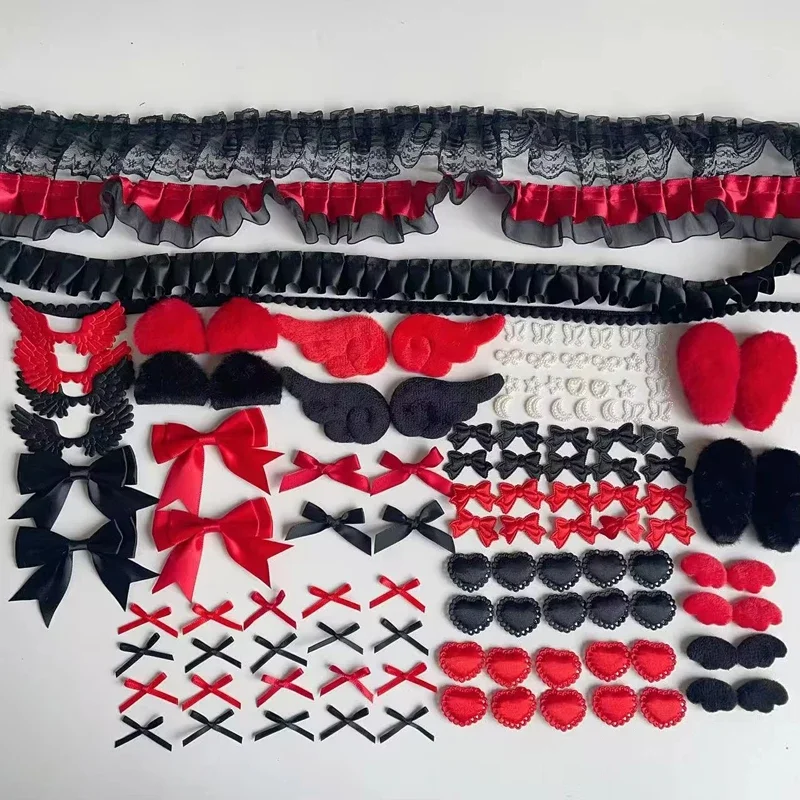 Black Red Lace DIY Craft Material Kit for Bag Badge Card Holder Decoration Itabag Tani Mi Accessories Handmade Supplies