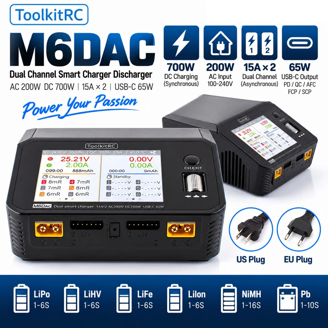 Toolkitrc M6Dac Smart Charger - ToolkitRC M6DAC AC 200W DC 700W