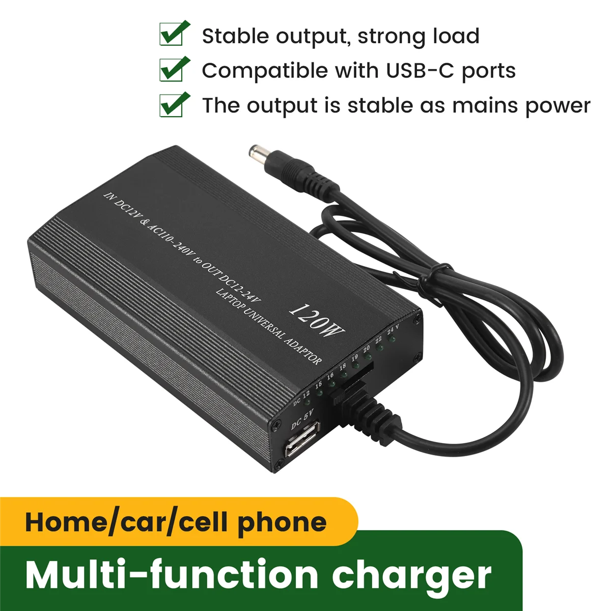 

ADEGBO-Improved 120W 34 Tips Car Home Charger Power Supply Adapter for Laptop EU Plug