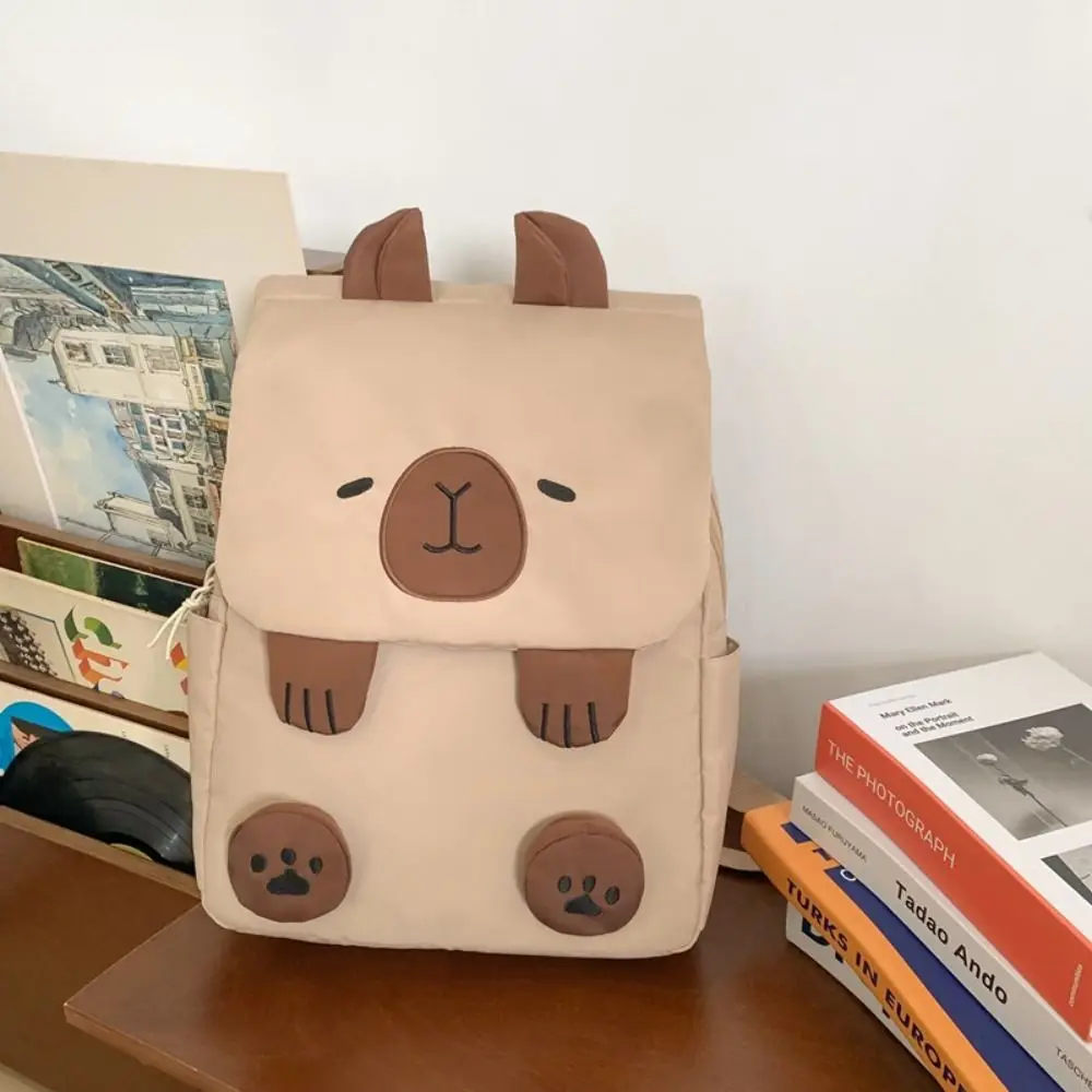 Large Capacity Capybara Plush Backpack School Bag Animal Capybara Shoulder Bag Stuffed Doll Storage Bag Cartoon Backpack School