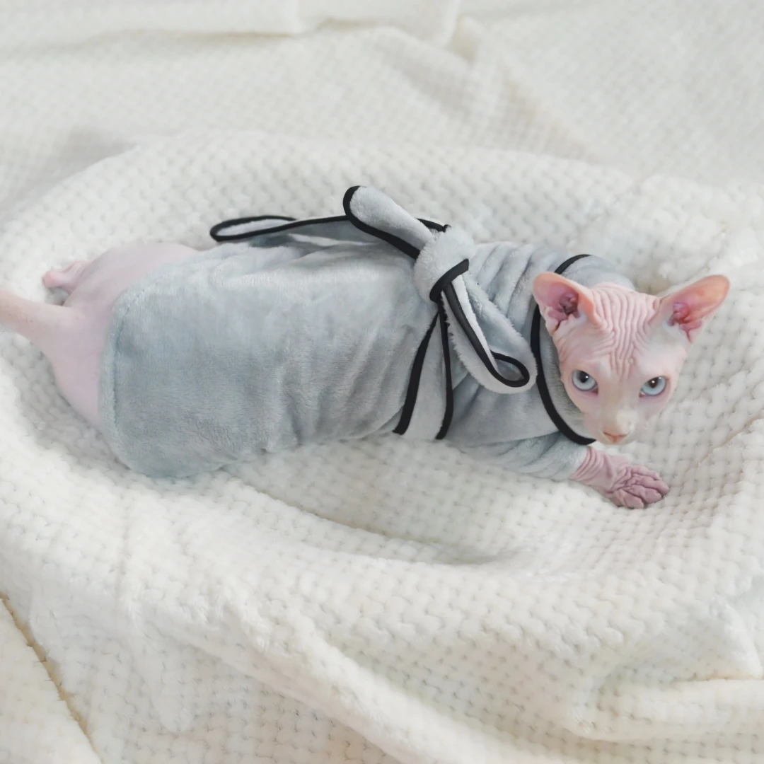 Thickened  Autumn and Winter Soft Pajamas for Hairless Cats Sphynx Cat,Devon Rex,Small Cats and Dogs