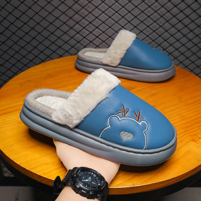 

Mens Winter Slippers Warm Cotton House Shoes Non-Slip Comfortable Indoor Outdoor Soft Cozy Home Footwear for Men