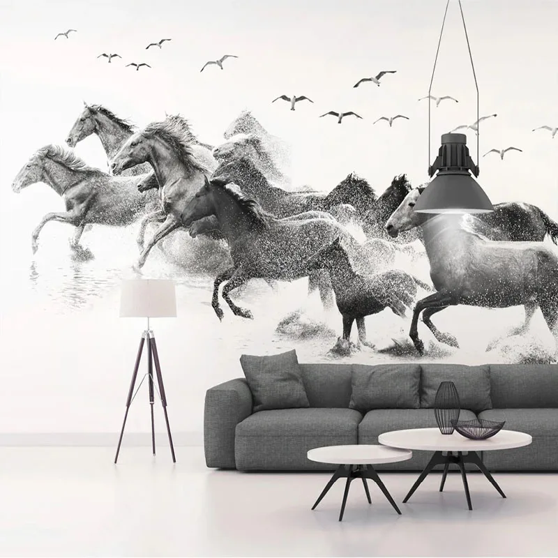 Custom 3D Modern Black And White Mercedes Benz Horse Nordic Style Background Wall Wallpaper Mural For Papel De Parede Home Décor