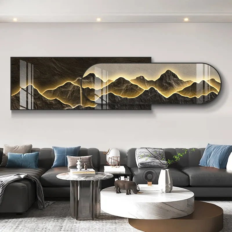 Modern Living Room Led Decorative Painting Luxury Horizontal Overlay Hanging Painting Simple Sofa Background Lustre Wall Light