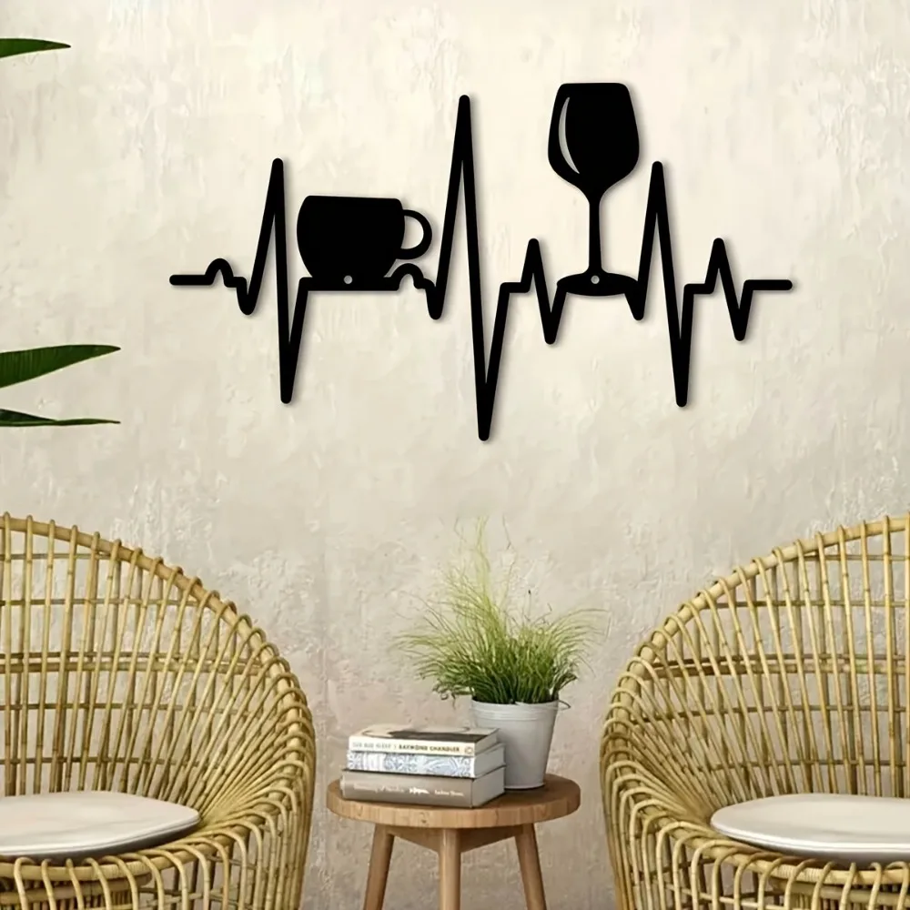 1pc Heartbeat Wine Metal Wall Art Iron Bar Decor for Kitchen Dining Room Cafe Gift for Wine Lovers Romantic Modern Accent