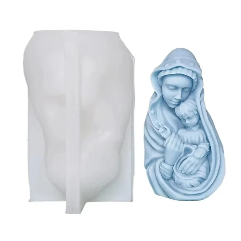 3D Jungfrau Maria hält Baby Kerze Silikonform DIY katholische Jungfrau Maria Porträt Gips Harz Seife machen Muttertagsgeschenk