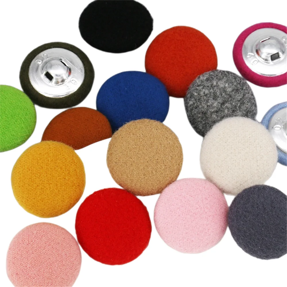 Cashmere Wool Fabric Covered Dome with Metal Loop Buttons, Coat, Sweater, DIY, 15/18/20/23/25/28/30/32/34/38mm 10Pcs per Bag