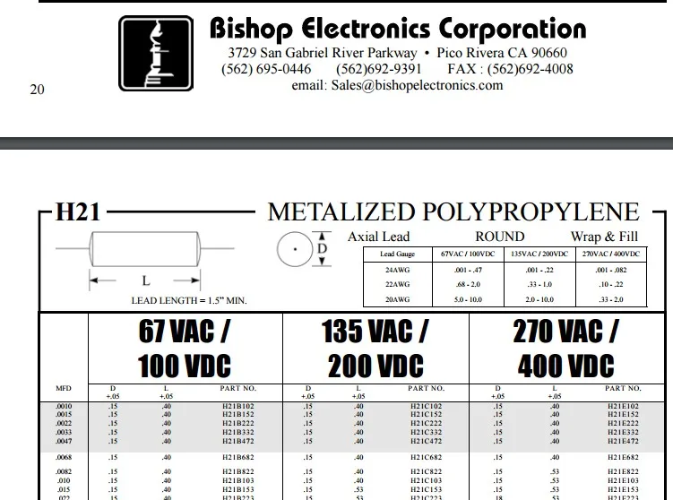 United States BEC MKP Fever capacitor 1UF 67VAC Quite 100VDC 8*30MM