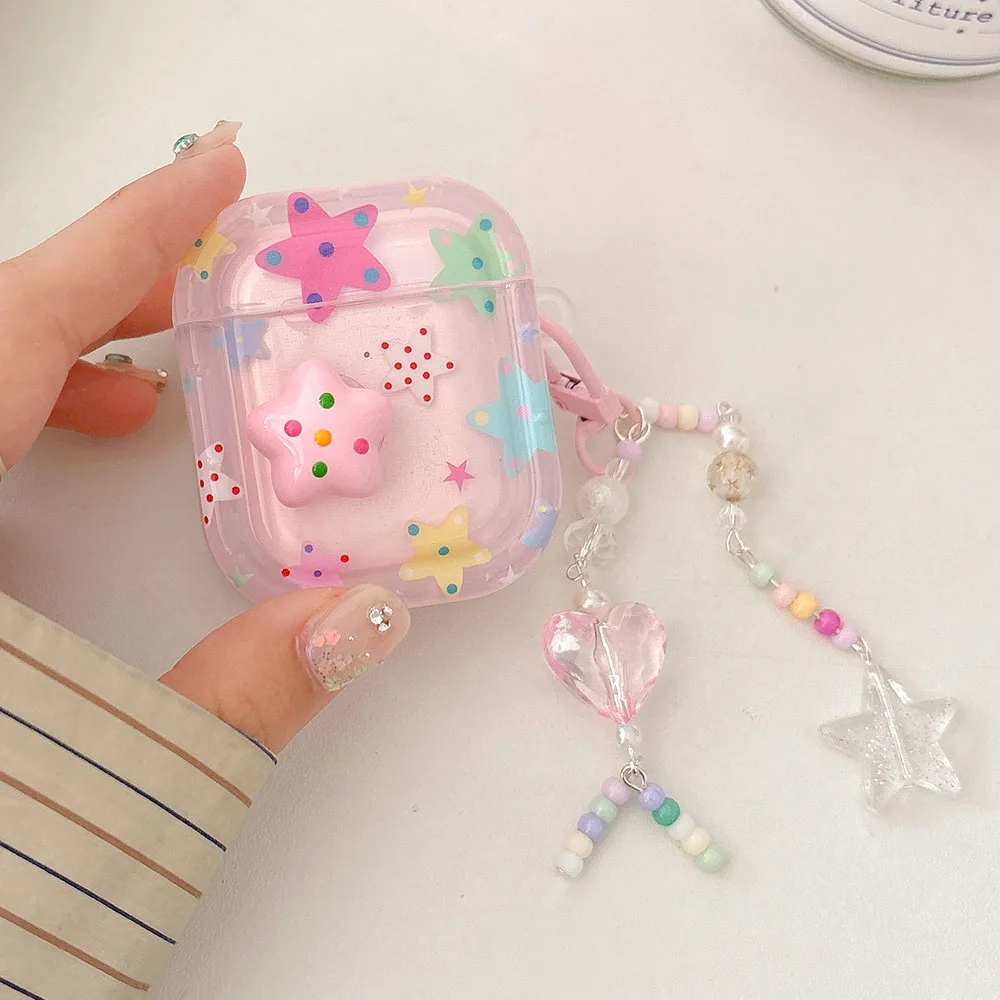 Ins Stars Colorful Earphone Accessories Case For Airpods 3rd For Airpods 1 2 Pro Pro2 Protection Cover with Keyring Ornament