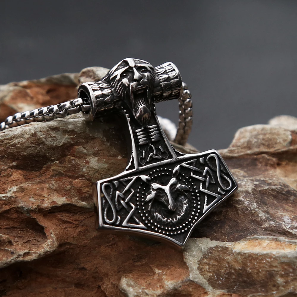 New Vintage Stainless Steel Viking Anchor Pendant Necklace For Men Punk Biker Wolf Head Necklaces Fashion Amulet Jewelry Gifts
