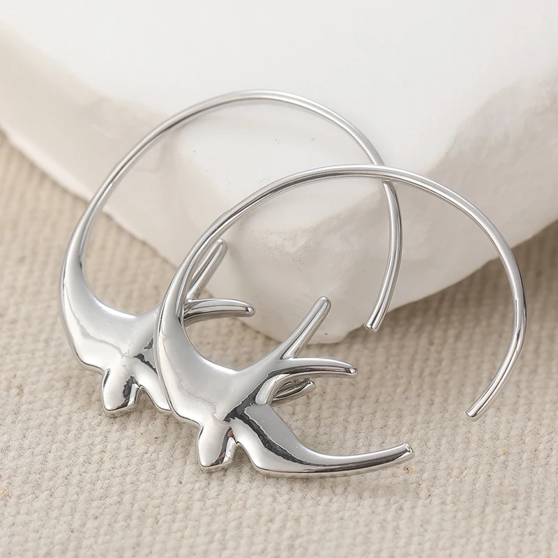 New Silvery/Golden/Rose Golden Color Swallow Bird Thin Hoop Earrings for Women Prevent Allergy Minimalist Ear Jewelry