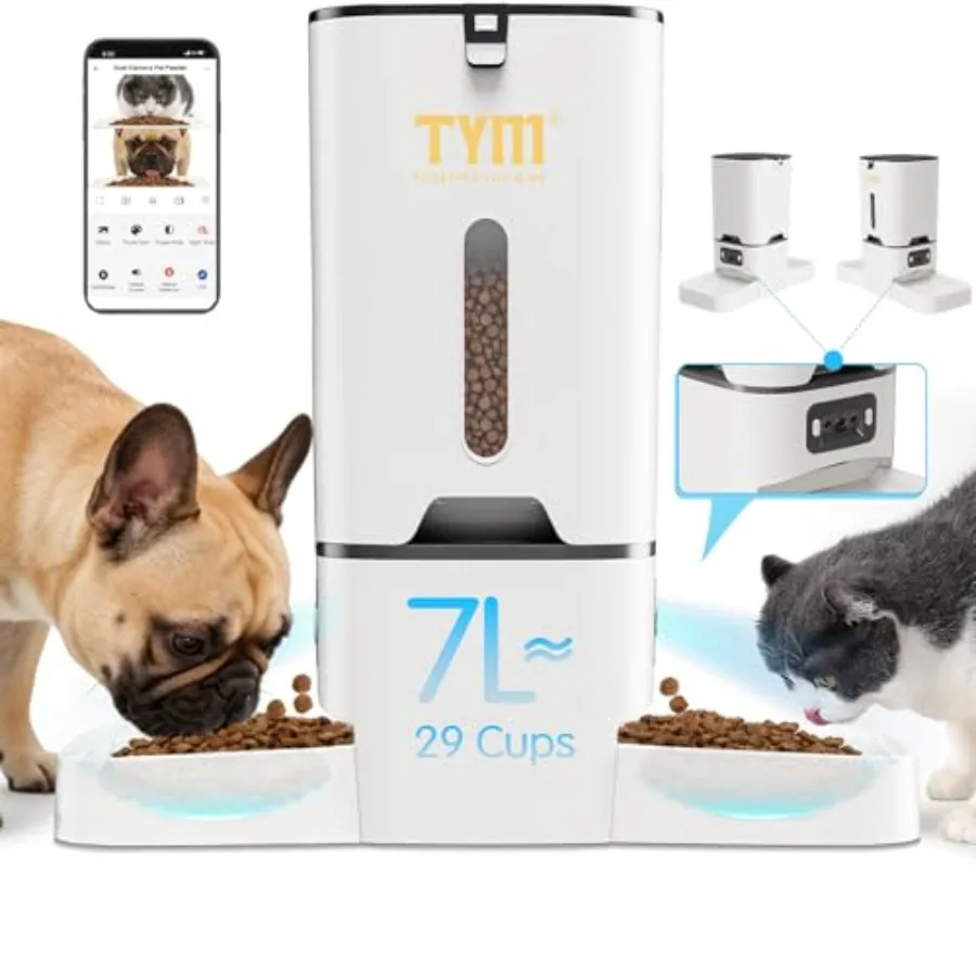 

Automatic Dual Cat Dog Feeder with 2 Cameras 7L Stainless Steel 2K 4MP 5G WiFi Night Vision Smart App Two Way Audio Privacy Mas