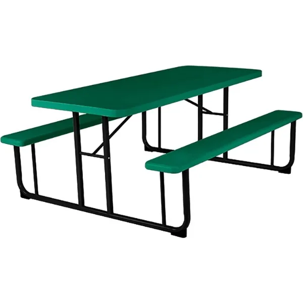 

Norwood Commercial Furniture Rectangular Picnic Table with Benches, Blow-Molded Plastic Portable Outdoor Picnic Table, Green