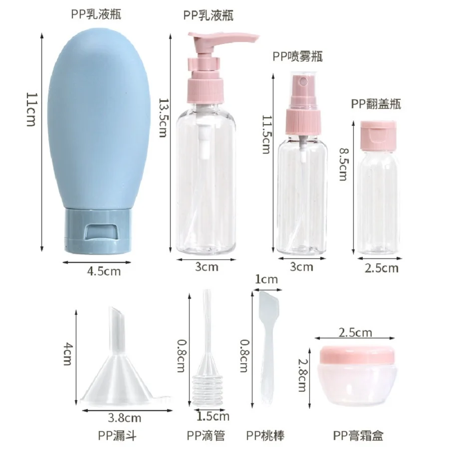 Bouteille rechargeable de voyage Portable en Silicone, outil de sous-embouteillage vide, récipient liquide, Spray, Lotion, shampoing, douche, parfum, 11 pièces
