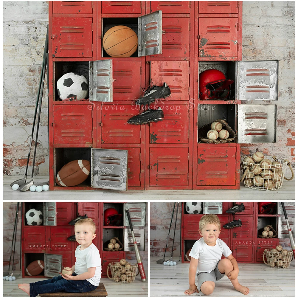 

Vintage Red Locker Room Photo Background Children Birthday Cake Smash Photography Backdrop Changing Room Photo Studio Props