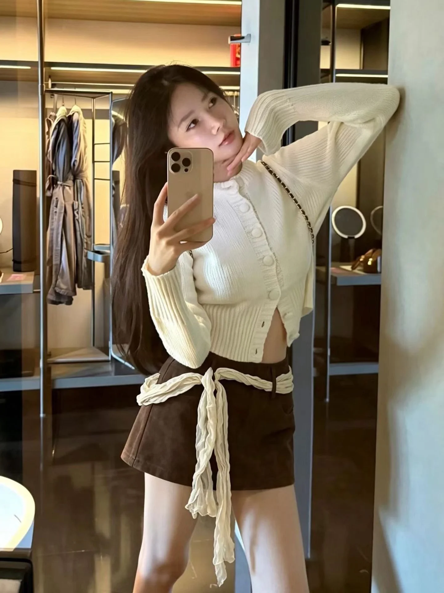 Slimming Suede  Skirt Women's Korean Style Fashion Simple Mixed Silk Scarf A-Line Skirt Wrap around Short Skirt