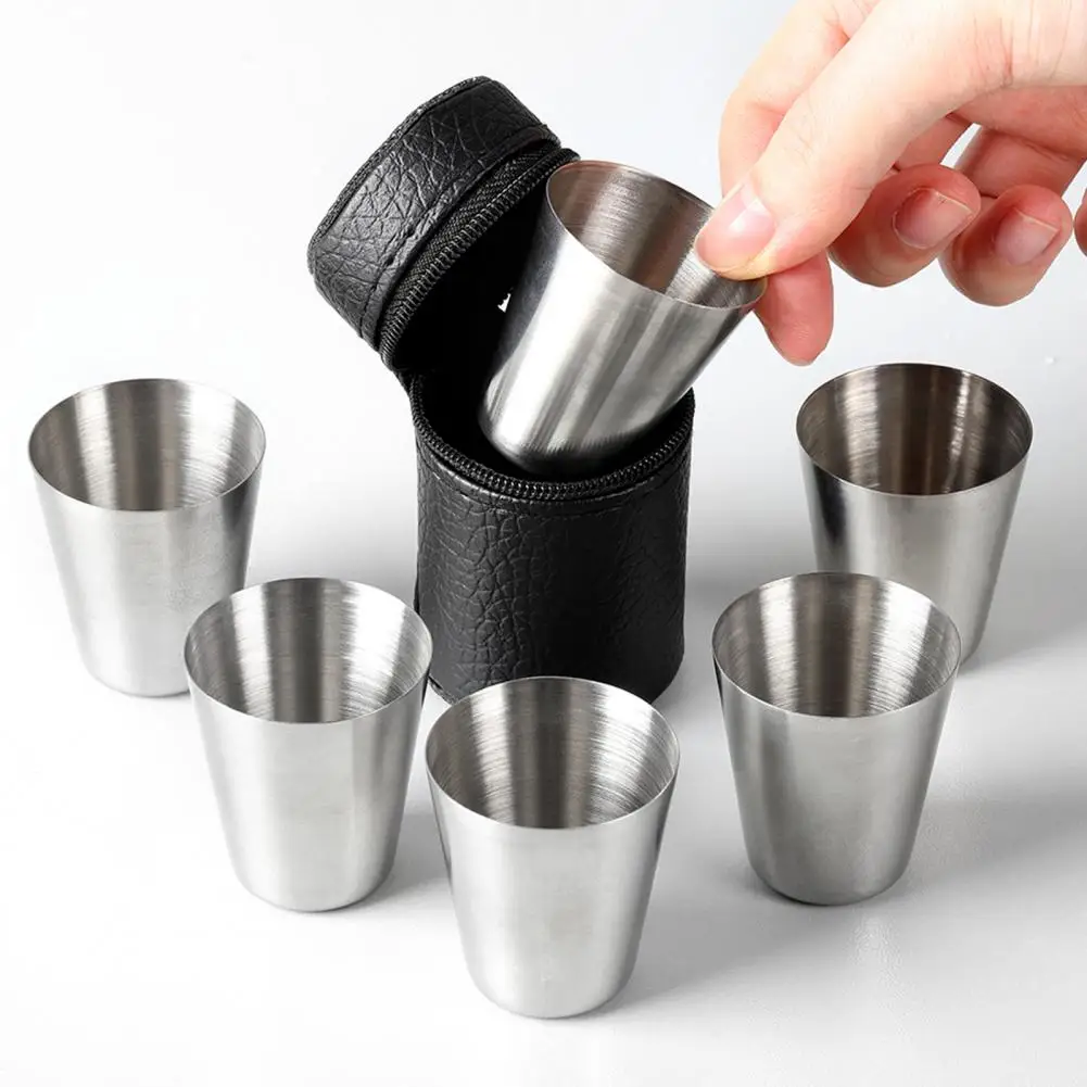 30ml 70ml 150ml Portable Travel Stainless Steel Cups Mini Set Glasses For Whisky Wine With Case Drinkware Coffee Mug Camping Cup