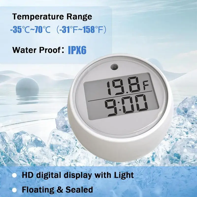 Ice Bath Thermometer Timer Floating Thermometer Waterproof IP67 ice Bath Cold Plunge Accessories Digital Display with Light